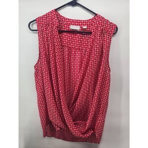 New York & Company Red Pattern Low Cross Slouchy Blouse Women’s Medium